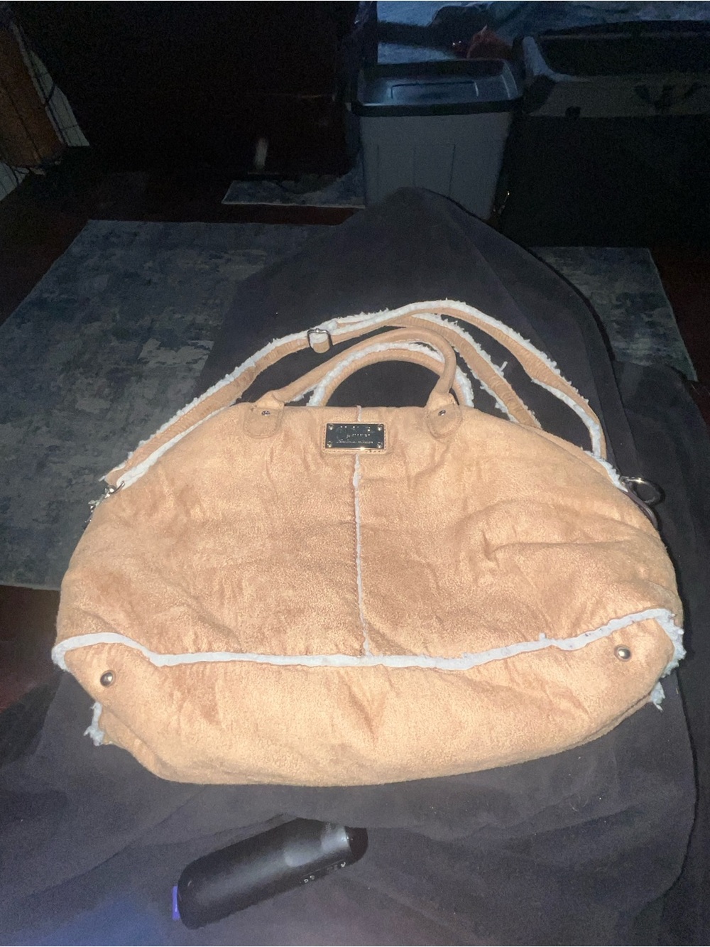 MNG by Mango Camel Brown Faux Shearling Accent Boho Shoulder Bag